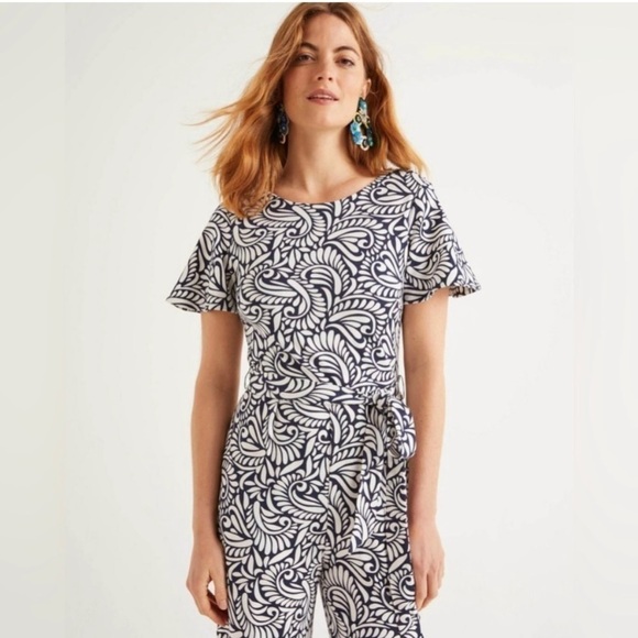 Boden Jumpsuit Wide Leg Heavy Ponte Tie Waist 10 Tall - Picture 1 of 12